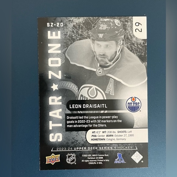 Rare Star Zone Refractor Leon Draisaitl 2023-24 Upper Deck Edmonton Oilers​ - Picture 2 of 2